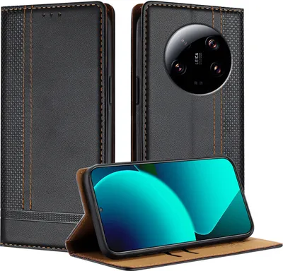 Produktbild von Handyhülle für Xiaomi 13 Ultra Leder Flip Klappbare Schutzhülle mit Standfunktion Schwarz