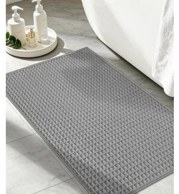Productafbeelding van Badmat met wafelstructuur, 50x80 cm, grijs, antislip, wasbaar, absorberend, zacht