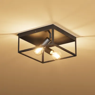 Deckenleuchte schwarz 2-flammig E27, industriell, 29x29x14 cm