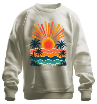 Productafbeelding van Retro zonsondergang, palmbomen, strand, meer, surfen, Hawaï, oceaan, sweatshirt, trui, natuur, maat M