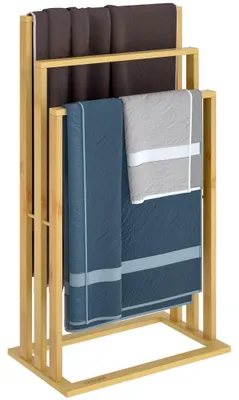 Immagine prodotto di CASARIA® Portasciugamani in piedi in legno di bambù 3 barre 82 x 40 x 24 cm Mensola portasciugamani Portasciugamani da bagno indipendente Senza foratura A forma di scala