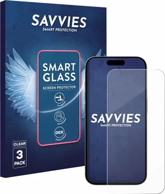 Produktbild von 3x Savvies Schutzglas Folie für Apple iPhone 15 / 15 Pro 9H Panzer Schutzfolie Glas Displayschutz klar transparent