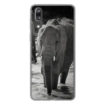 Produktbild von MuchoWow® Handyhülle Schutzhülle Hülle für Huawei P20 Elefant - Tiere - Wasser - Schwarz und weiß Silikon Softcase Handy Hülle - Hardcover