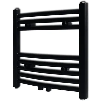 Image de Sèche-serviettes eau chaude à rails incurvés noir 480 x 480 mm