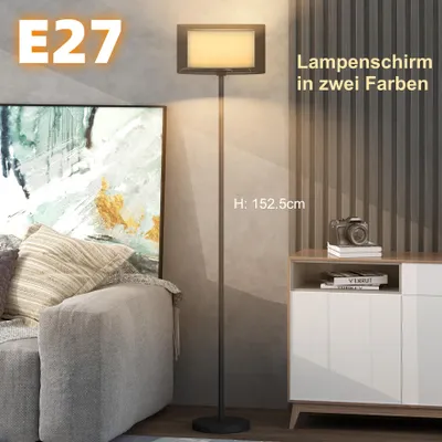 Produktbild von Moderne Stehleuchte Schwarz mit Zweifarbigem Stoffschirm - Elegante Standleuchte mit Fußschalter, Metall, 153 cm, E27 für Wohnzimmer & Schlafzimmer.