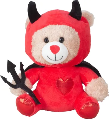 Produktbild von Teddybär Kuschelbär im Teufelskostüm Höhe 22 cm groß Plüschbär Kuscheltier samtig weich
