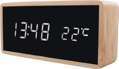 Image de Réveil numérique avec design de bois - Blanc