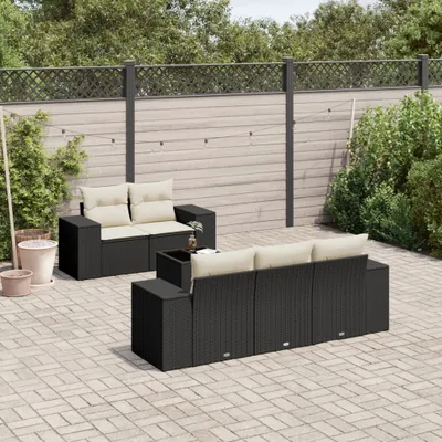 Produktbild von 6-tlg. Garten-Sofagarnitur - mit Kissen Schwarz Poly Rattan - Gartenmöbelset 3254633