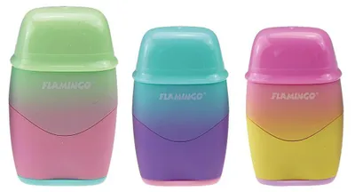 Immagine prodotto di Temperino doppio con contenitore e gomma 2 in 1 Flamingo