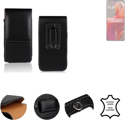 Produktbild von K-S-Trade Holster Gürteltasche Handy Hülle Schutzhülle kompatibel mit Motorola Moto S50 Neo Handyhülle Leder schwarz, 1x