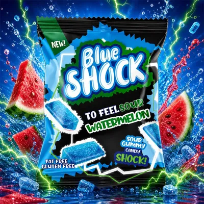 Produktbild von Blue Shock To Feel Sour Watermelon 80g (Halal)