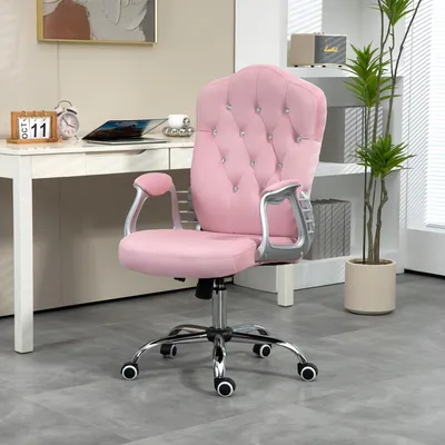 Produktbild von SUGIFT Bürostuhl mit Wippfunktion, ergonomischer Schreibtischstuhl, höhenverstellbar, Samtoptik, Rosa | 47–57 cm Sitzhöhe | bis 120 kg | 61x61x114 cm