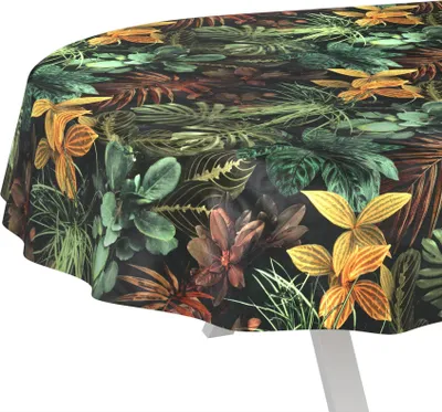Produktbild von Tischdecke wasserabweisend abwaschbar Braun Oval 160x140cm Blätter Tropika Wachstuch Gartentischdecke