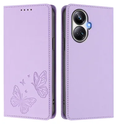 Produktbild von Lederhülle für Realme 10 Pro+, Schmetterling Prägung Leder Brieftasche Schutzhülle mit Ständer Violett