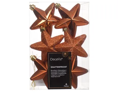Produktbild von Christbaumschmuck Sterne 7cm Kunststoff 6 Stück - Warm Orange