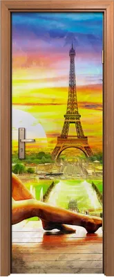 Produktbild von Türposter 70x200 cm Türaufkleber Türtapete Türfolie Klebefolie Sonnenuntergang und Eiffelturm Paris