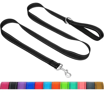 Productafbeelding van Reflecterende hondenhalsband met gevoerd handvat, geschikt voor honden tot 10 kg, zwart, 1,2 meter x 2 cm