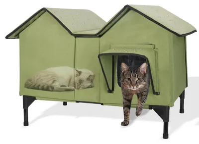 Produktbild von Katzenhaus Outdoor Extra Groß Wasserfest Isoliert Erhöhte Basis Grün