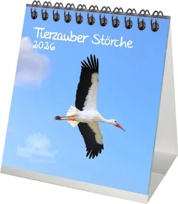 Produktbild von Tierzauber Störche Tischkalender 10cm x 10cm für 2026 Tierzauber Störche - Set-Inhalt: 1x Kalender 1x Weihnachtsanhänger 1x Grußanhänger (gesamt 3 Teile)
