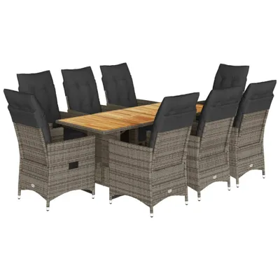 Produktbild von vidaXL 9-tlg. Garten-Bistro-Set mit Kissen Grau Poly Rattan
