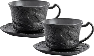 Image de Lot de tasses à café Wilmax avec soucoupes, 250 ml, lot de 2, noir WL-661152/AB2