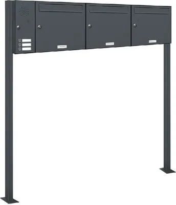 Produktbild von 3er Briefkasten Standanlage Freistehend RAL 7016 Anthrazit Klingel