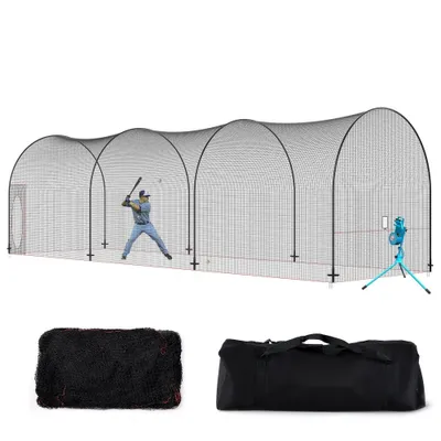Obrázek produktu pro Síť na baseball s rámem a sítí, 12 x 3,6 x 3,6 m - Síť na baseball pro trénink a volný čas - Černá - Mládež a dospělí - Dvůr