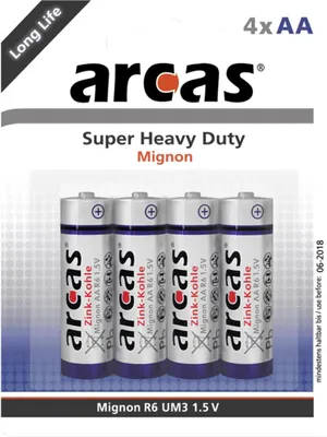 Produktbild von Arcas 107 00406, Einwegbatterie, AA, Zink-Karbon, 1,5 V, 4 Stück(e), 960 mAh