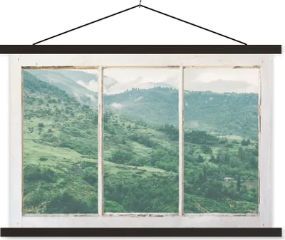 Produktbild von MuchoWow® Textilposter Aussicht - Landschaft - Grün 90x60 cm mit schwarzem Rahmen - Aufhängungssatz