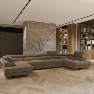 Produktbild von Masseno Ecksofa ISOLANO mit Schlaffunktion U-Form, Sofa mit Bettkasten, Wohnzimmersofa, Couch, Soffa, Bettsofa, Couchgarnitur- Beige, MONOLITH 09