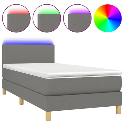 Image de vidaXL Lit boxspring avec matelas & LED gris foncé 90x200 cm Tissu