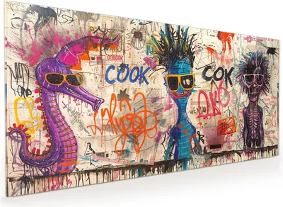 Produktbild von Küchenrückwand Spritzschutz Glas mit Motiv Graffiti Tiere 40 x 40 cm