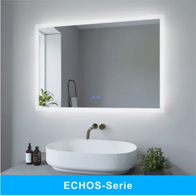 Produktbild von AQUABATOS® ECHOS-Serie 100x70 cm LED Badezimmerspiegel mit Beleuchtung Kaltweiß und Warmweiß Licht Dimmbar Beschlagfrei Badspiegel Beleuchtet Antibeschlag Wandspiegel lichtspiegel
