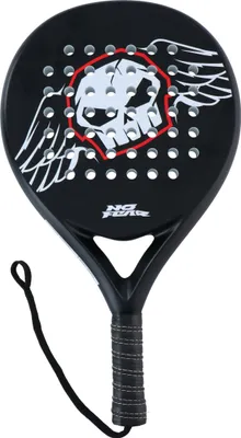 Immagine prodotto di Racchetta No Fear Padel per principianti da 350 a 370 GR Forma drop con bilanciamento medio 47 x 25 x 3,6 CM Lama in fibra di vetro e polietilene Nero