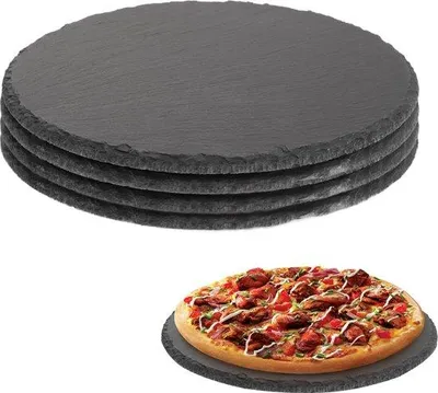Produktbild von Set aus vier Schieferplatten, runde, 25 cm, runde Schieferplatte, Natursteinplatte für Kerzen und Tischdekorationen, für Basteln, schwarz