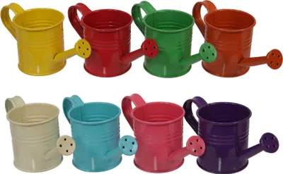 Produktbild von 8 Metall Pflanzeimer Gießkannen bunt 6,5 cm Mini Blecheimer Pflanztopf Übertopf Set