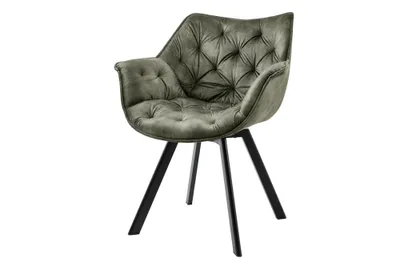 Produktbild von riess-ambiente Drehbarer Stuhl THE DUTCH COMFORT dunkelgrün Samt mit Armlehnen Modern Design Drehstuhl Esszimmerstuhl Konferenzstuhl