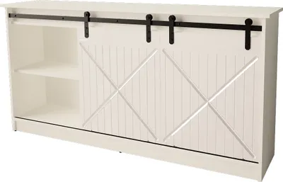 Obrázok produktu pre Komoda GRANERO 160 cm BIELY LESK frézované čelá 2 posuvné dvere MDF príborník vysoká skriňa otvorené police bufet moderný chalupársky štýl vidiecky štýl rustikálny štýl vysoká kvalita