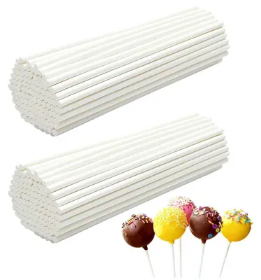 Cake-Pop-Stiele, 100 Stück, Papier, 15 cm x 3,5 mm, weiß