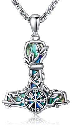 Immagine prodotto di Collana con ciondolo Thor, martello Mjolnir, albero della vita, stile vichingo, realizzata in argento sterling, regalo per donna