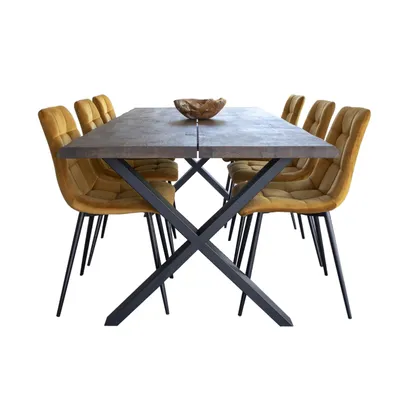 Image de Tony Salle à manger, 1 table à manger et 6 chaises, jaune et chêne.