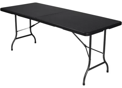 Produktbild von Perel Klapptisch 180x75cm Rattan-Optik Schwarz Gartentisch Campingtisch tragbar