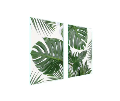 Image de Plaques de recouvrement pour cuisinière 2 pièces 75x52 Couverture de champ en vitrocéramique Planche à découper Monstera feuillage