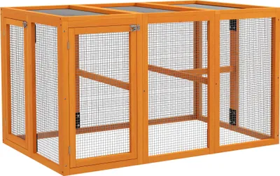 Zdjęcie produktu dla Kurnik PawHut z wybiegem, drewniany, 140 x 84,5 x 80,5 cm, z podwójnymi drzwiami