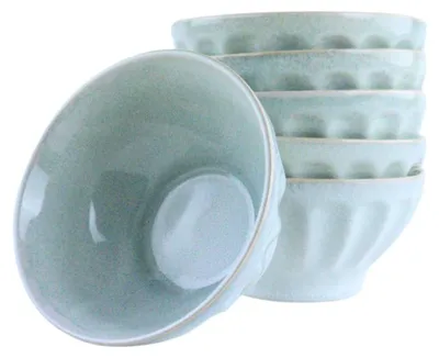 Immagine prodotto di Set di 6 ciotole per zuppa senza manici, capacità 560 ml, colore azzurro chiaro, in Vetroceramica