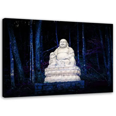 Produktbild von Leinwandbild buddha im wald 90x60 cm Feeby blau wandbild bereit zum aufhängen