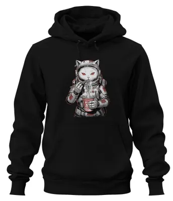 Obrázek produktu pro Mikina s kapucí, motiv: Astronautka, ramen, nudle, japonský cyberpunk, vesmír, černá barva, velikost M