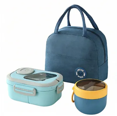 Productafbeelding van Minicee Lunchbox Set, 1200+600 ml, met koeltas en bestek, blauw