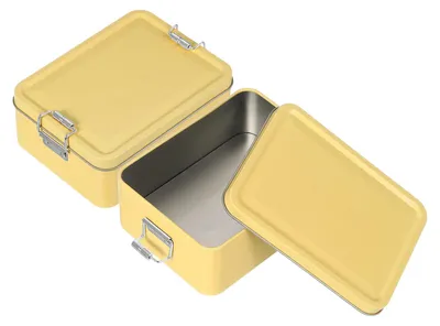 2 rechteckige Metalldosen mit Deckel, 14,5 x 11 x 5,5 cm, gelb, Aufbewahrung
