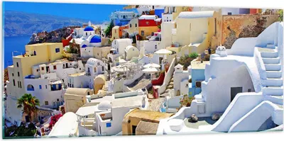 Produktbild von Bilder auf glas - Griechenland insel tourismus santorini - 120x50cm - Glasbilder - Wandbilder - Kunstdruck - Wanddekoration aus Glas - Glas Bilder - Wandbild auf Glas - GAB120x50-2651